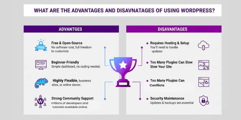 what are the advantages and disadvantages of WordPress?