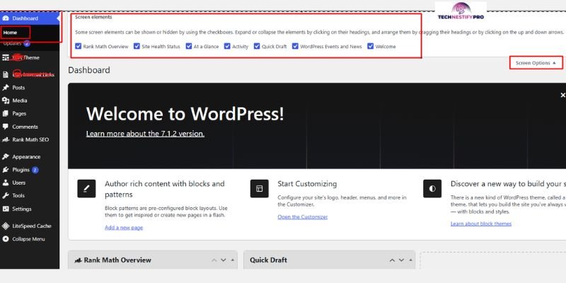 How Do I Restore My WordPress Dashboard Widgets- Method 1 Check Screen Options in wordpress dashboard