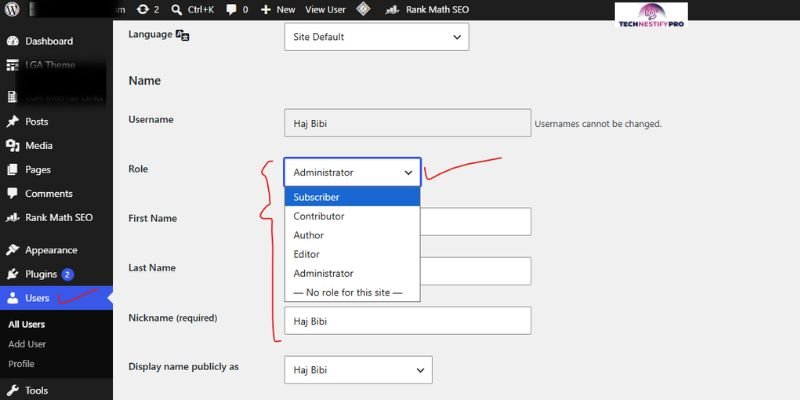 How Do I Restore My WordPress Dashboard Widgets- Method 2 Check your user role, practical walkthrough