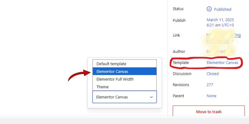 Method 1: Elementor Canvas Template method to hide header