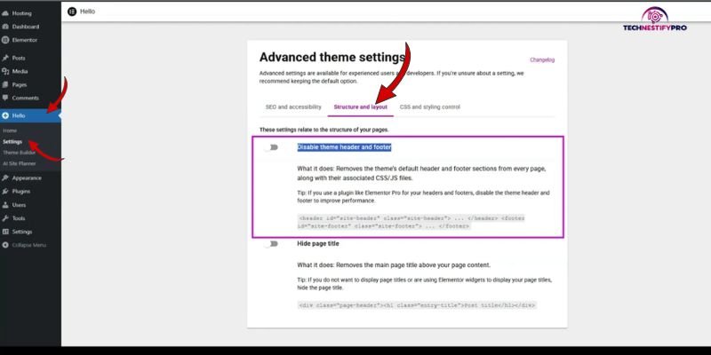 Method 3: Theme Settings to hide header in wordpress