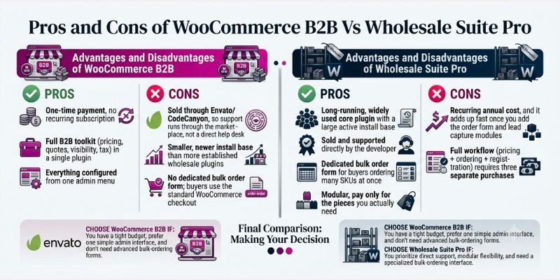 Pros and Cons of WooCommerce B2B Vs Wholesale Suite Pro