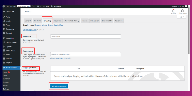 Set Up Shipping Options in woocommerce