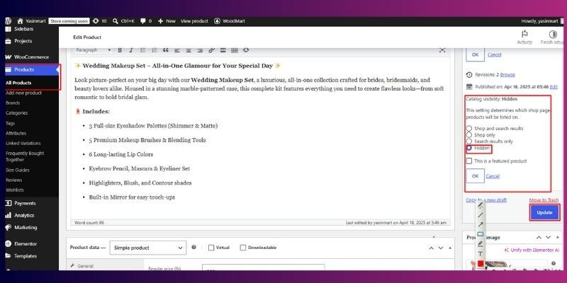 Step 2 how to Set The Product Status To Private in woocommerce