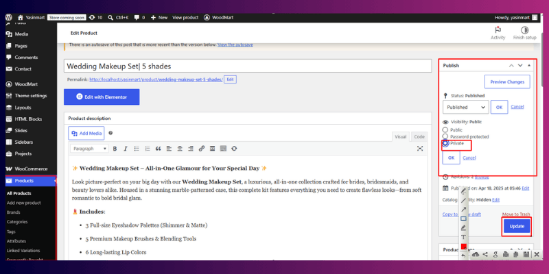 Step 3 how Set Catalogue Visibility To hidden in woocommerce