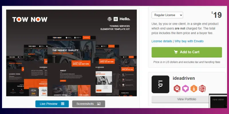 Tow Now – Towing Services Elementor Template Kit