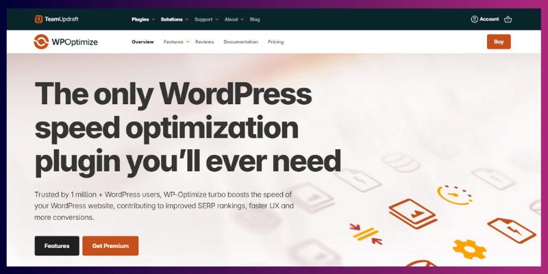 WPOptimize plugin homepage screenshot