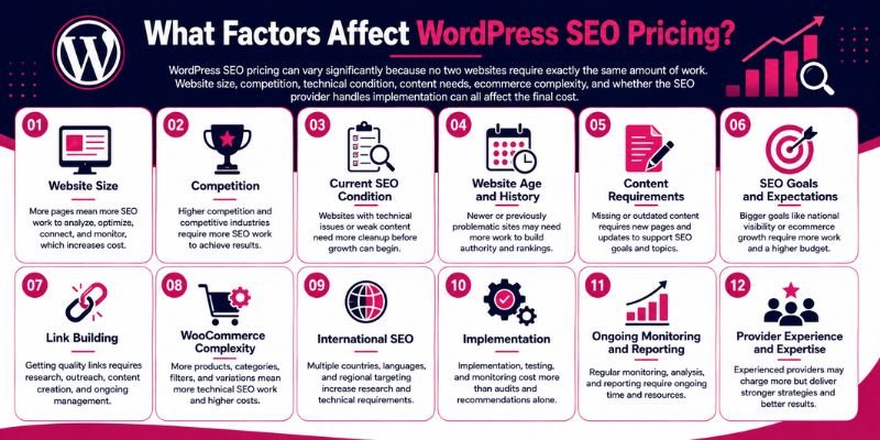 What Factors Affect WordPress SEO Pricing - infographic