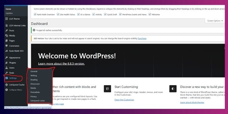 WordPress dashboard / Settings