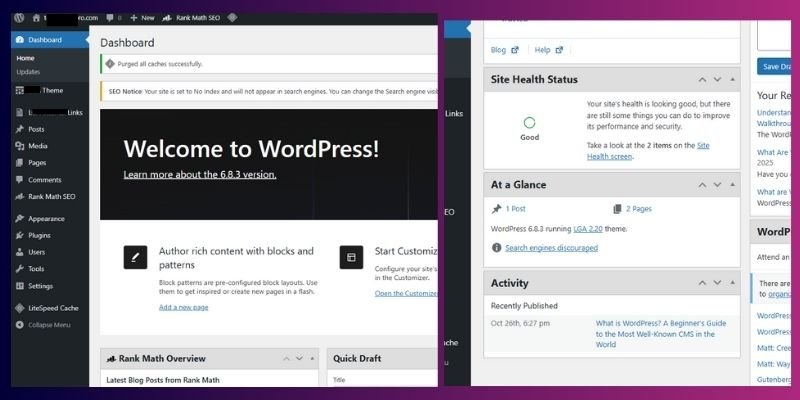 WordPress dashboard home screen 
