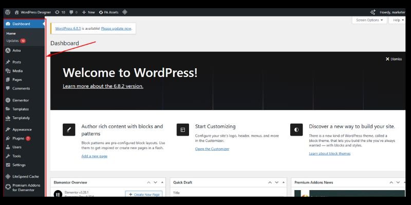 WordPress dashboard basics