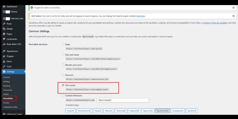 WordPress Settings/ Permalinks