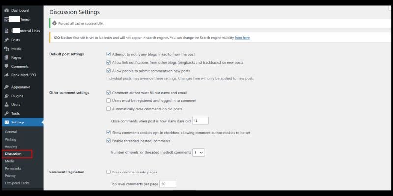 WordPress Settings/ Discussion