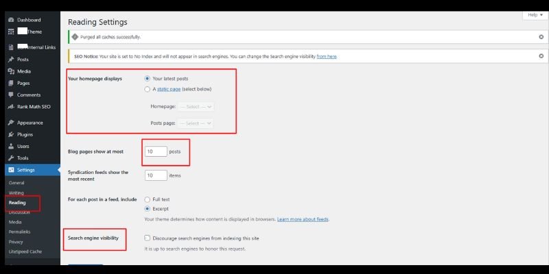 WordPress Settings/ Reading