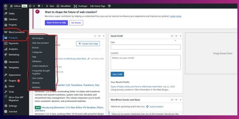 WordPress Woocommerce Dashboard | Feature