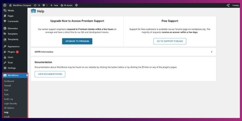 Wordfence security plugin