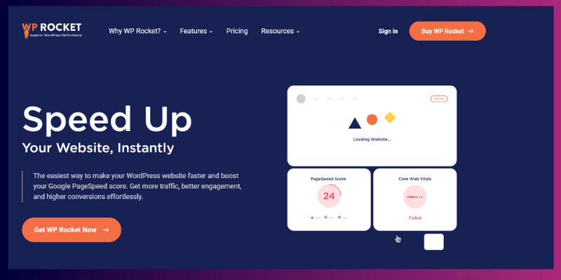 Wp Rocket homepage screen shoot