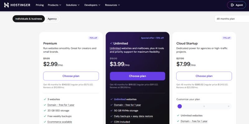 hostinger price plan