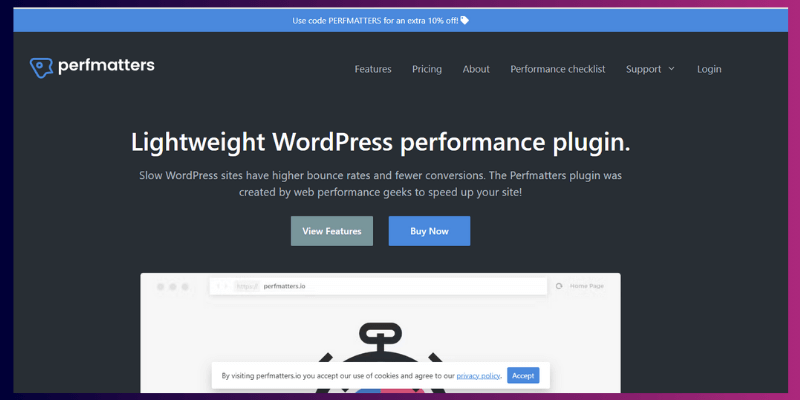 perfmatters homepage screenshot