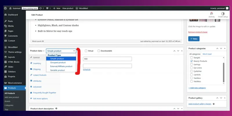 product types in woocommerce