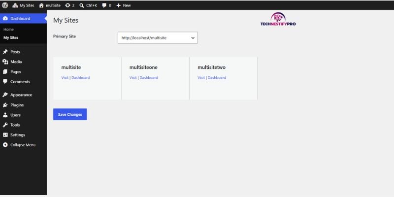the My Sites → Network Admin menu.