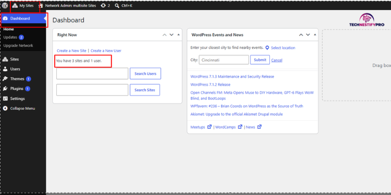 the Network Admin dashboard.