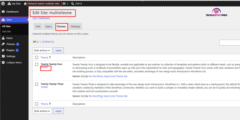 the Themes tab on the Edit Site screen.