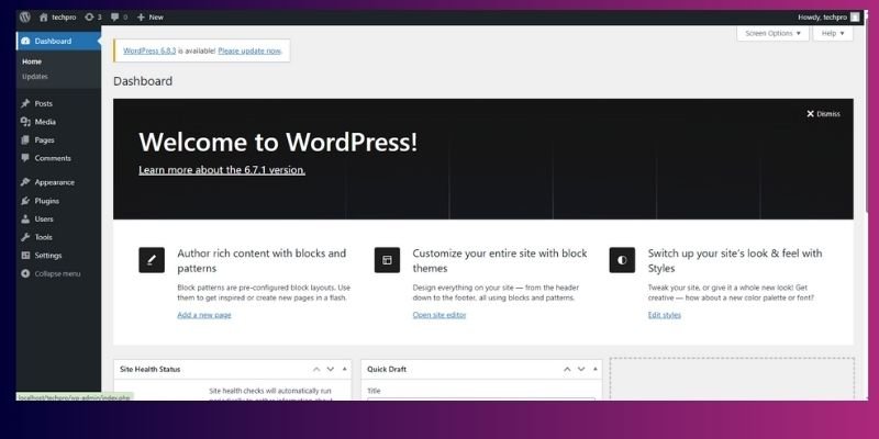 WordPress dashboard
